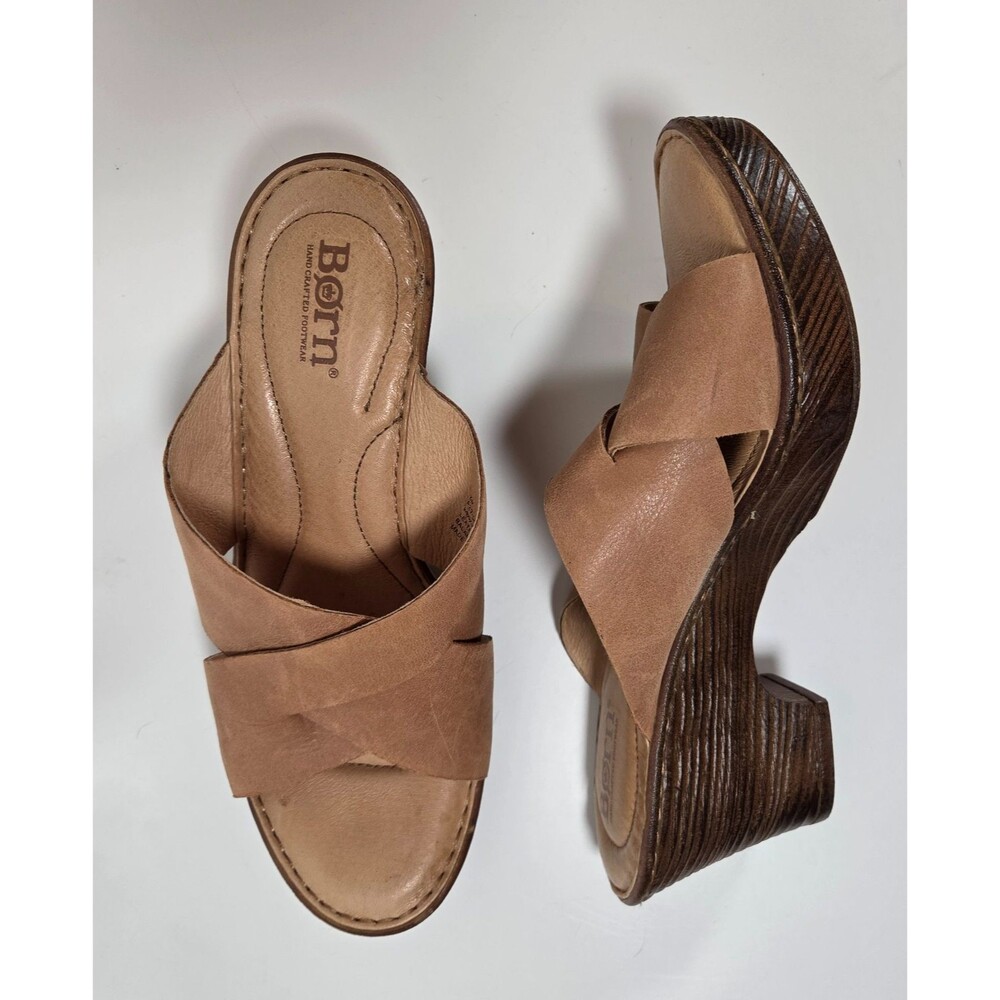 Born Sandals Women's Size 8M Tan Coney Slip on Wedge Heels Leather F23706